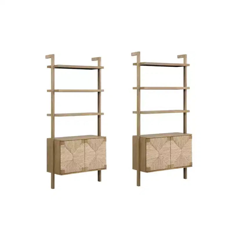 72" Nathan James Set of 2 Beacon Seagrass Bookshelf Light Brown
