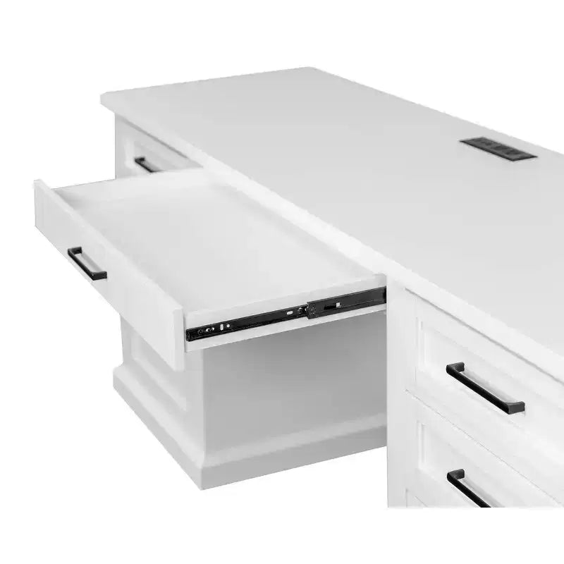 Credenza scrivania moderna in legno con vetrina, completamente assemblata, bianca - Collezione Abby - Martin Furniture