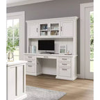 Credenza scrivania moderna in legno con vetrina, completamente assemblata, bianca - Collezione Abby - Martin Furniture