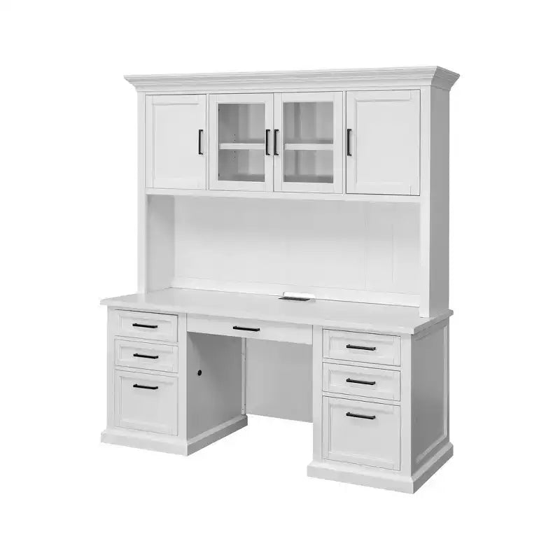 Credenza scrivania moderna in legno con vetrina, completamente assemblata, bianca - Collezione Abby - Martin Furniture