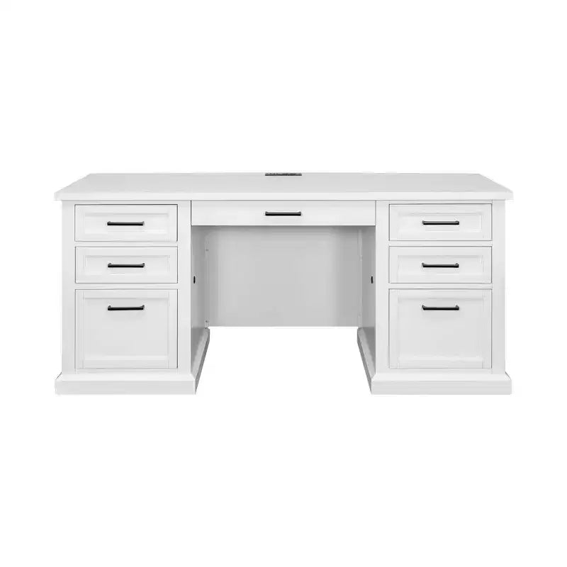 Credenza scrivania moderna in legno con vetrina, completamente assemblata, bianca - Collezione Abby - Martin Furniture