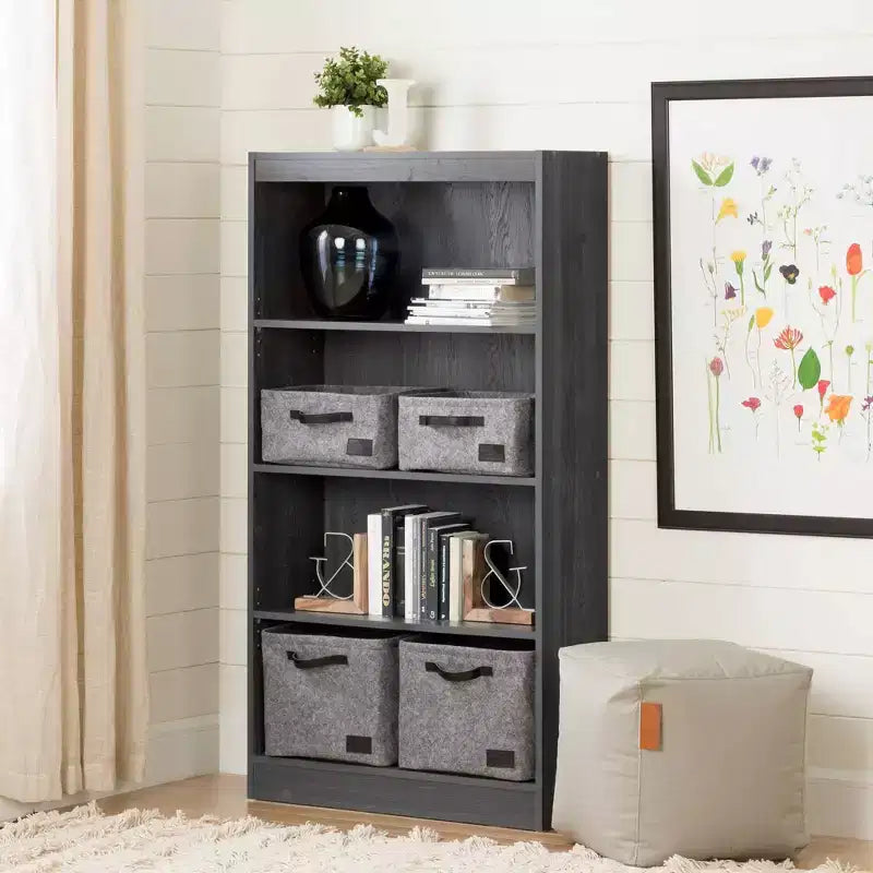 Libreria decorativa South Shore 56" con 4 ripiani: Rovere Grigio, Design Verticale, Struttura in Truciolato, Capacità di Carico 11 kg per Ripiano
