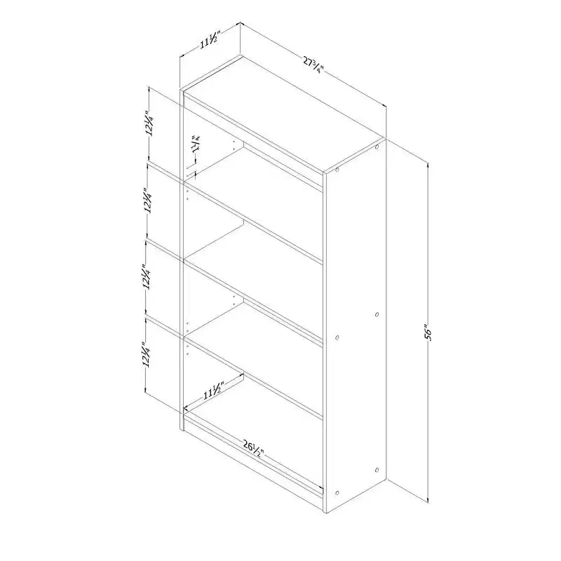 Libreria decorativa South Shore 56" con 4 ripiani: Rovere Grigio, Design Verticale, Struttura in Truciolato, Capacità di Carico 11 kg per Ripiano