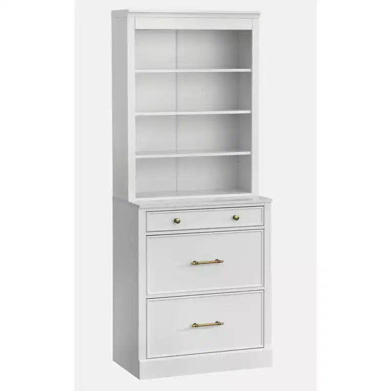 Lifestorey 2pc Harrington Modular Faux Marble Office Cabinet Set Hutch White: Farmhouse Style, Faux Marble Surface, MDF Construction