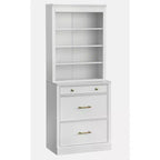 Lifestorey 2pc Harrington Modular Faux Marble Office Cabinet Set Hutch White: Farmhouse Style, Faux Marble Surface, MDF Construction