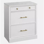 Mobile Ufficio Modulare Harrington Lifestorey 2 Pezzi, Mobiletto con Vetrina in Finto Marmo Bianco: Stile Country, Superficie in Finto Marmo, Struttura in MDF