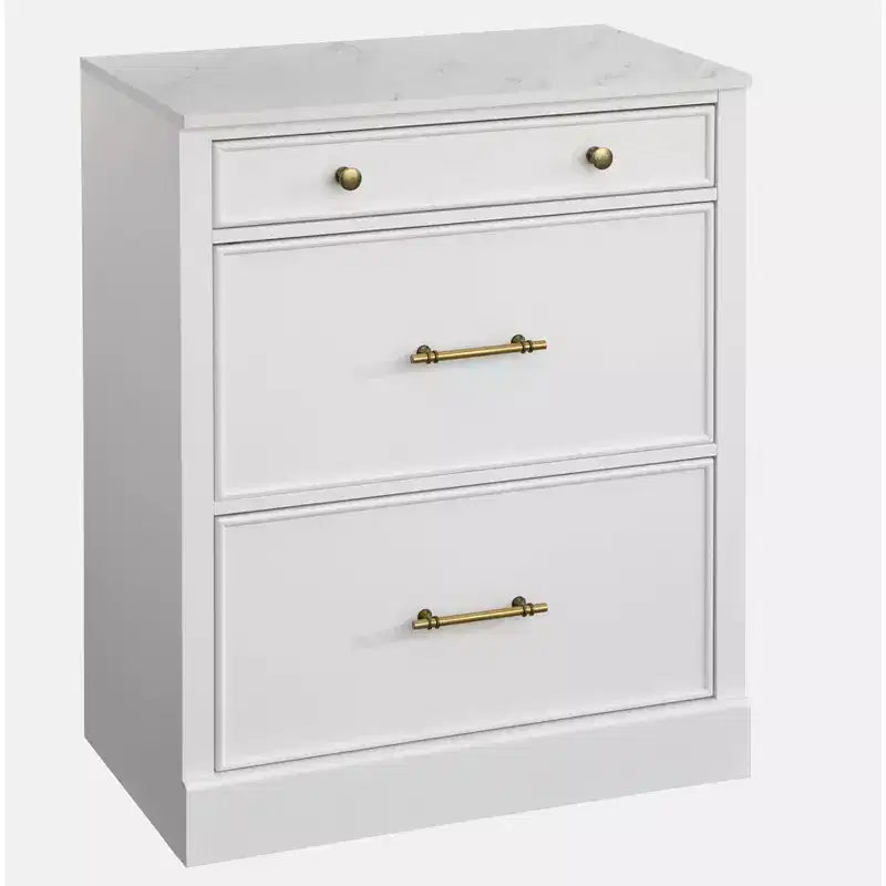 Mobile Ufficio Modulare Harrington Lifestorey 2 Pezzi, Mobiletto con Vetrina in Finto Marmo Bianco: Stile Country, Superficie in Finto Marmo, Struttura in MDF