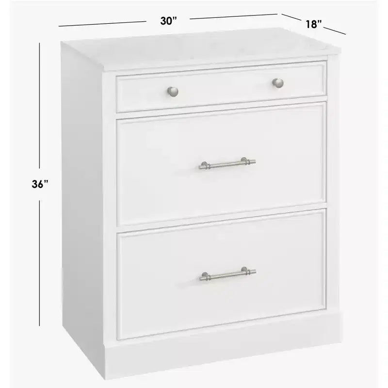 Mobile Ufficio Modulare Harrington Lifestorey 2 Pezzi, Mobiletto con Vetrina in Finto Marmo Bianco: Stile Country, Superficie in Finto Marmo, Struttura in MDF