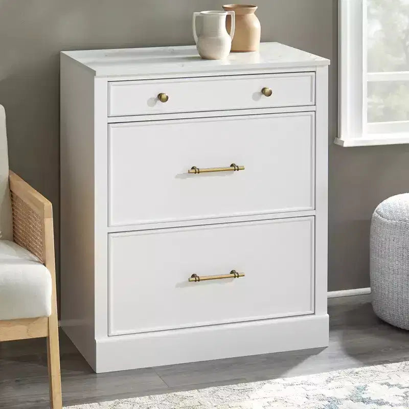 Mobile Ufficio Modulare Harrington Lifestorey 2 Pezzi, Mobiletto con Vetrina in Finto Marmo Bianco: Stile Country, Superficie in Finto Marmo, Struttura in MDF