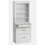 Mobile Ufficio Modulare Harrington Lifestorey 2 Pezzi, Mobiletto con Vetrina in Finto Marmo Bianco: Stile Country, Superficie in Finto Marmo, Struttura in MDF