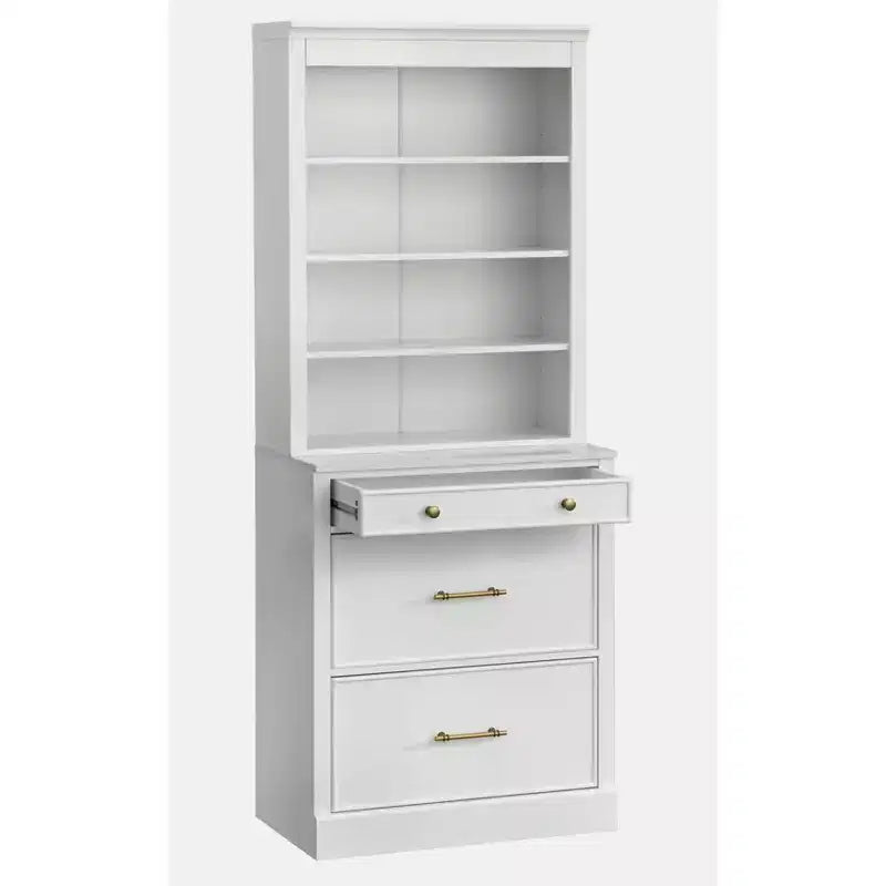 Mobile Ufficio Modulare Harrington Lifestorey 2 Pezzi, Mobiletto con Vetrina in Finto Marmo Bianco: Stile Country, Superficie in Finto Marmo, Struttura in MDF