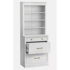 Mobile Ufficio Modulare Harrington Lifestorey 2 Pezzi, Mobiletto con Vetrina in Finto Marmo Bianco: Stile Country, Superficie in Finto Marmo, Struttura in MDF