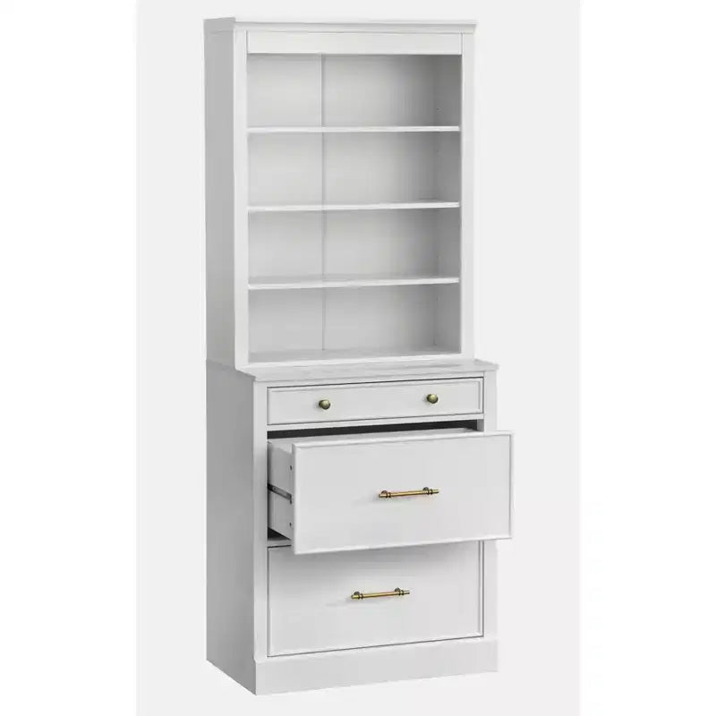 Mobile Ufficio Modulare Harrington Lifestorey 2 Pezzi, Mobiletto con Vetrina in Finto Marmo Bianco: Stile Country, Superficie in Finto Marmo, Struttura in MDF