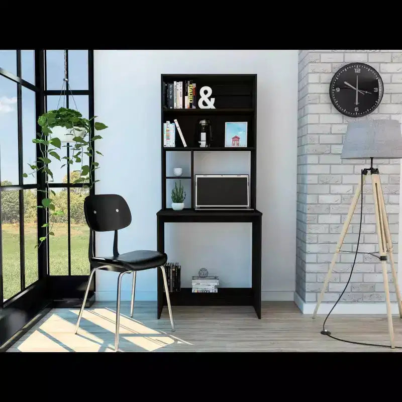 Scrivania per computer Jeddah Nera - Boahaus: Stile Moderno, Resistente ai Graffi, Ripiano Aperto, Laminato in Legno