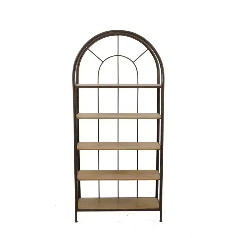 Storied Home 78" Metal Framed Bookshelf: 5-Tier Fir Wood, Space-Saving Design, Iron Frame, 36.5" Long