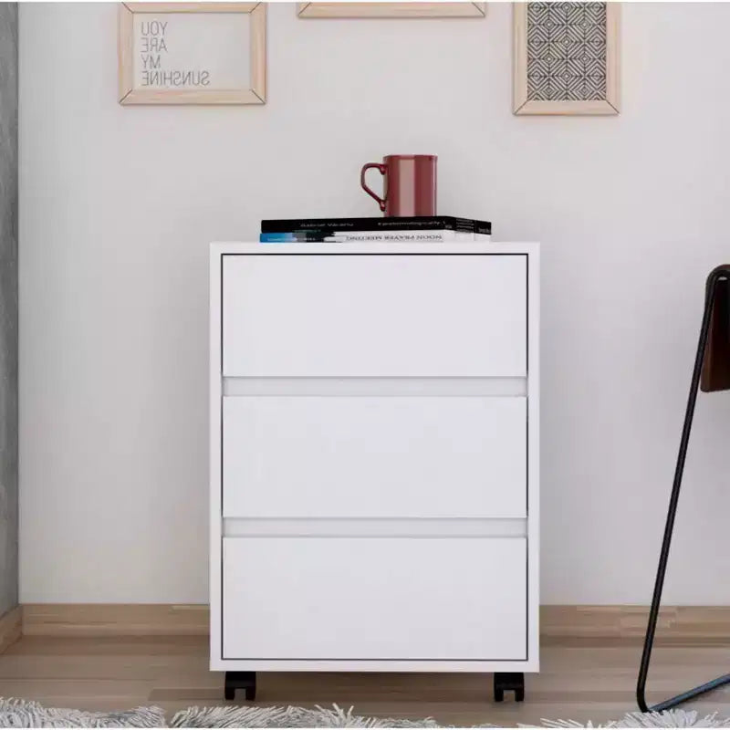Nantong File Cabinet White - Boahaus: cassettiere da ufficio moderne, 3 cassetti, laminato di legno, finitura verniciata