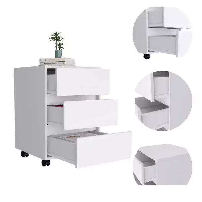 Nantong File Cabinet White - Boahaus: cassettiere da ufficio moderne, 3 cassetti, laminato di legno, finitura verniciata