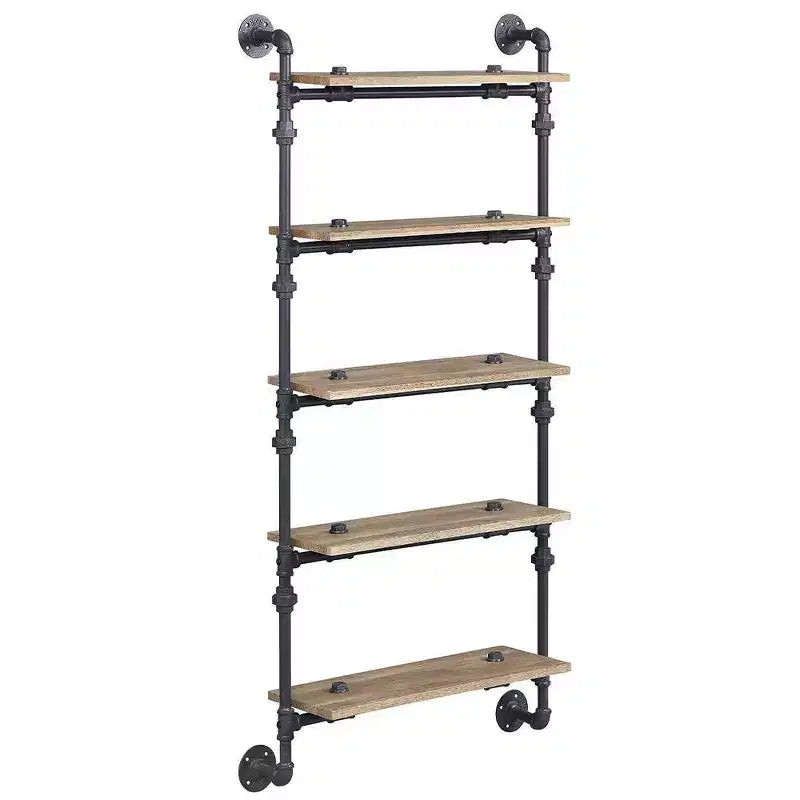 59" Brantley Decorative Bookshelf Oak and Sandy Black Finish - Acme Furniture: 5-Tier, Metal Frame, Open Shelving Unit, No Tools Assembly