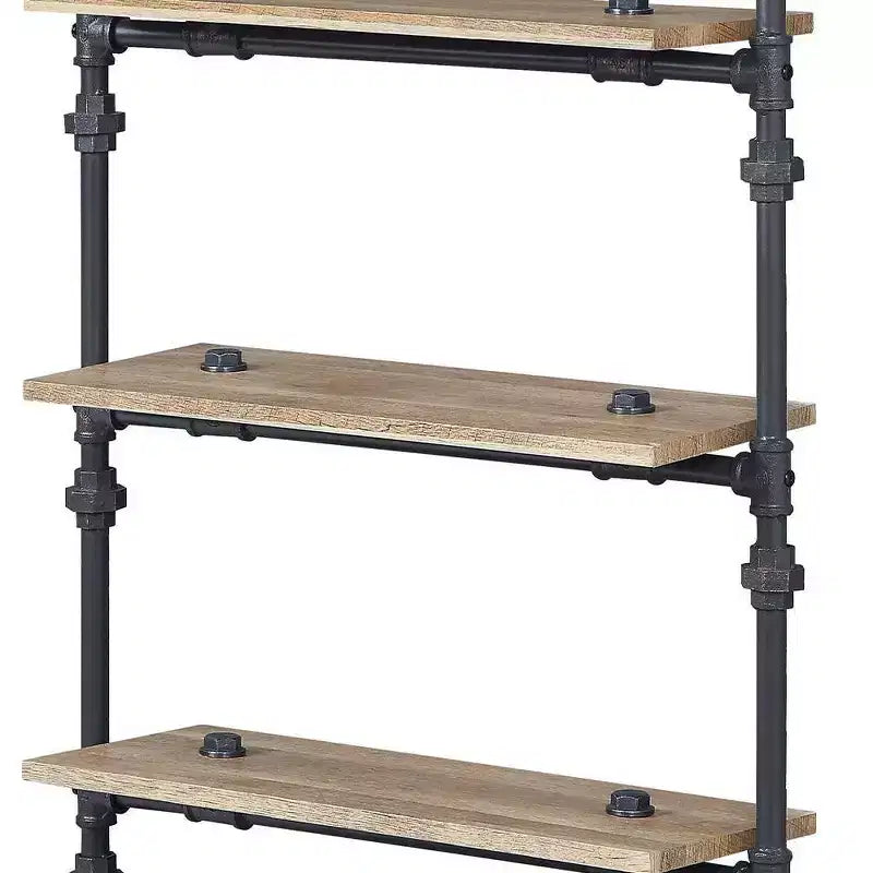 Libreria decorativa Brantley da 59" con finitura quercia e nero sabbia - Acme Furniture: 5 ripiani, struttura in metallo, scaffalatura aperta, montaggio senza attrezzi
