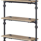 Libreria decorativa Brantley da 59" con finitura quercia e nero sabbia - Acme Furniture: 5 ripiani, struttura in metallo, scaffalatura aperta, montaggio senza attrezzi