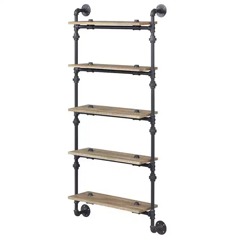 Libreria decorativa Brantley da 59" con finitura quercia e nero sabbia - Acme Furniture: 5 ripiani, struttura in metallo, scaffalatura aperta, montaggio senza attrezzi