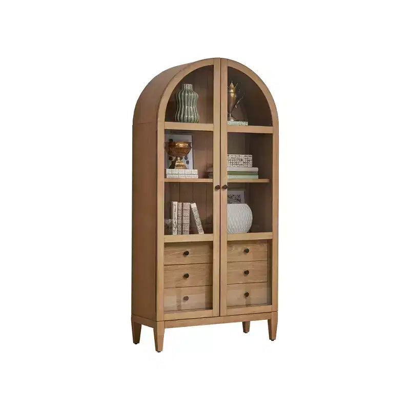 Libreria ad arco moderna in legno da 78" Collezione Laurel Marrone chiaro - Martin Furniture: Contenitore verticale, 3 cassetti
