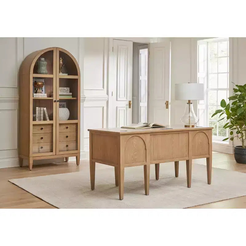 Libreria ad arco moderna in legno da 78" Collezione Laurel Marrone chiaro - Martin Furniture: Contenitore verticale, 3 cassetti