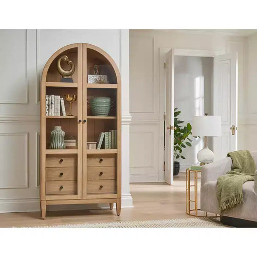 Libreria ad arco moderna in legno da 78" Collezione Laurel Marrone chiaro - Martin Furniture: Contenitore verticale, 3 cassetti