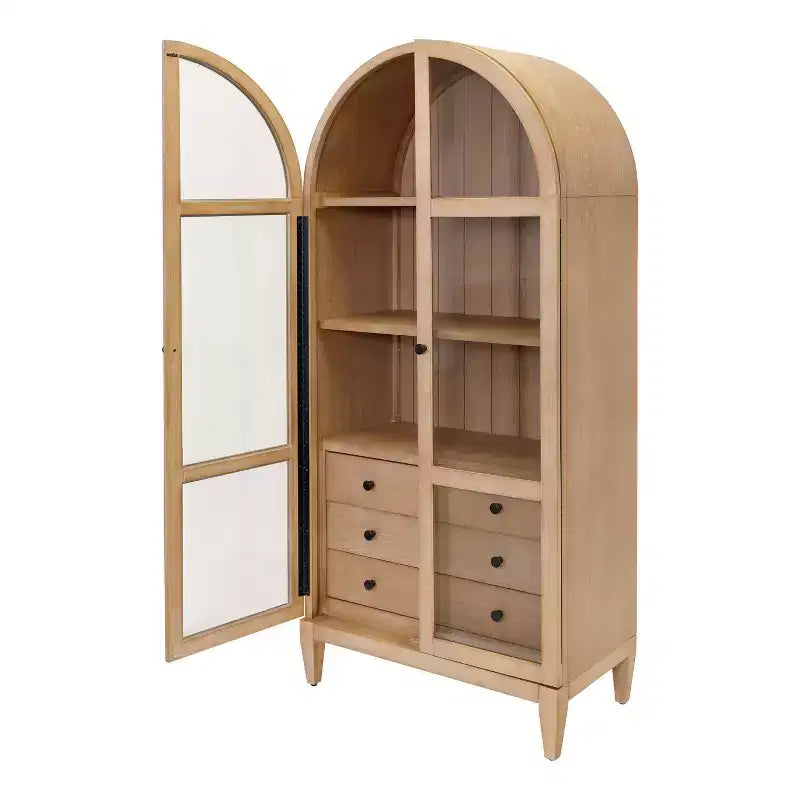 Libreria ad arco moderna in legno da 78" Collezione Laurel Marrone chiaro - Martin Furniture: Contenitore verticale, 3 cassetti