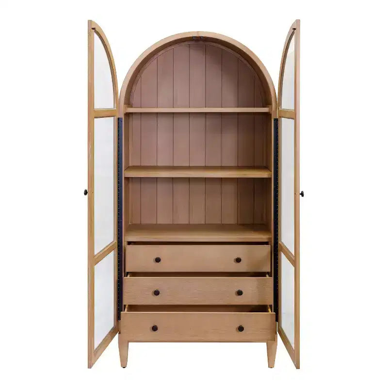 Libreria ad arco moderna in legno da 78" Collezione Laurel Marrone chiaro - Martin Furniture: Contenitore verticale, 3 cassetti