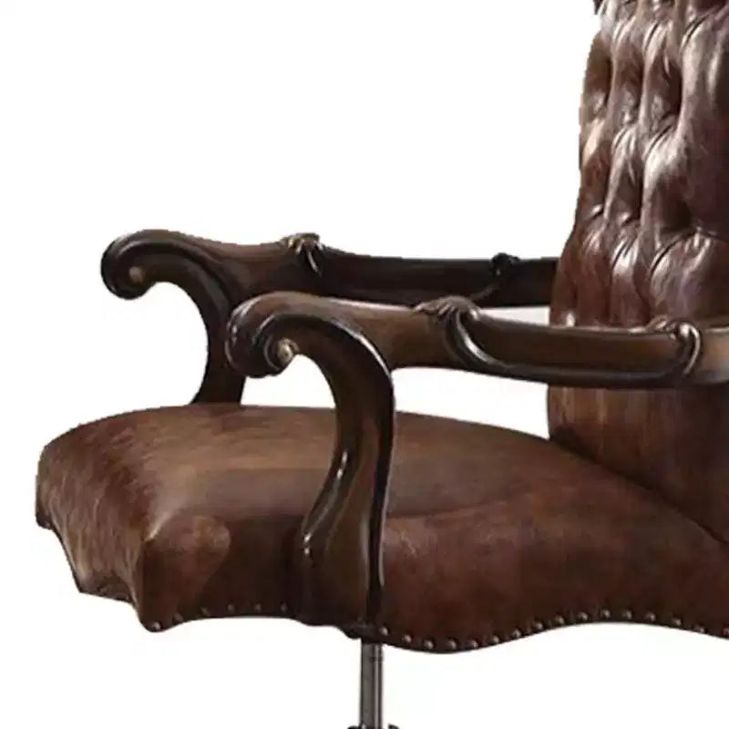 Sedia Versailles da 27" per Seduta Attiva, Bicolore Marrone Chiaro PU e Rovere Ciliegio - Acme Furniture: Similpelle, Struttura in Metallo, Montaggio senza Attrezzi