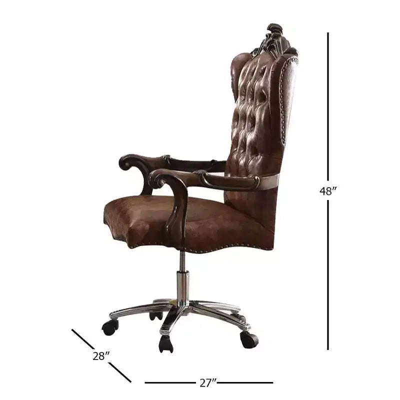 Sedia Versailles da 27" per Seduta Attiva, Bicolore Marrone Chiaro PU e Rovere Ciliegio - Acme Furniture: Similpelle, Struttura in Metallo, Montaggio senza Attrezzi