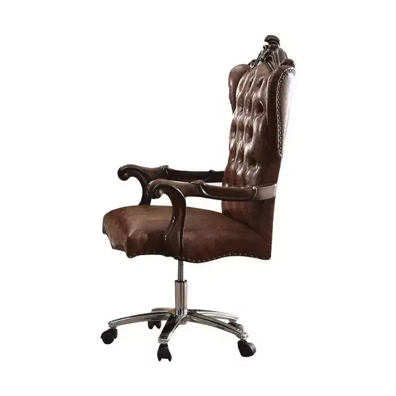 Sedia Versailles da 27" per Seduta Attiva, Bicolore Marrone Chiaro PU e Rovere Ciliegio - Acme Furniture: Similpelle, Struttura in Metallo, Montaggio senza Attrezzi