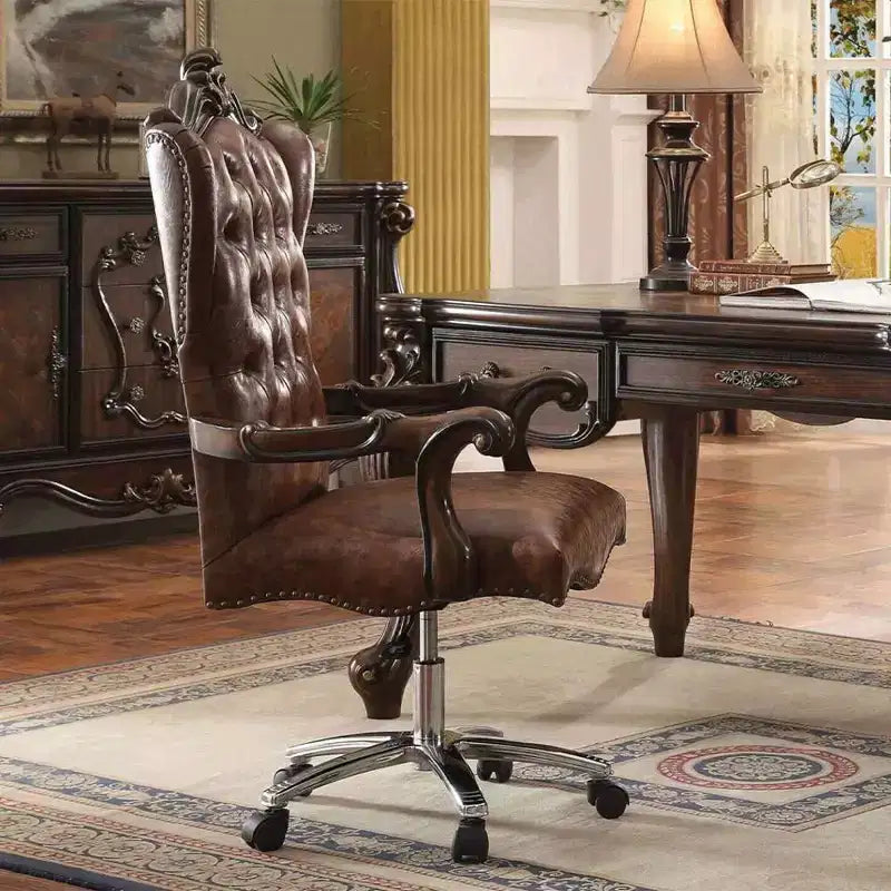 Sedia Versailles da 27" per Seduta Attiva, Bicolore Marrone Chiaro PU e Rovere Ciliegio - Acme Furniture: Similpelle, Struttura in Metallo, Montaggio senza Attrezzi
