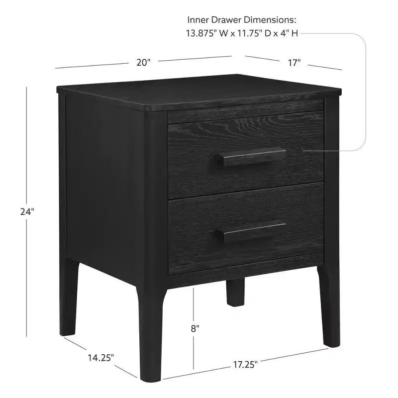 Tavolino a due cassetti in legno massiccio modello Wiley, stile Mid-Century Modern, nero - Linon: Impiallacciatura in rovere, gambe in legno di caucciù, contenitore