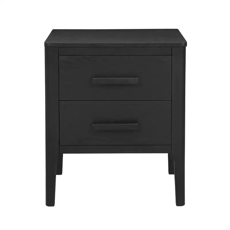 Tavolino a due cassetti in legno massiccio modello Wiley, stile Mid-Century Modern, nero - Linon: Impiallacciatura in rovere, gambe in legno di caucciù, contenitore