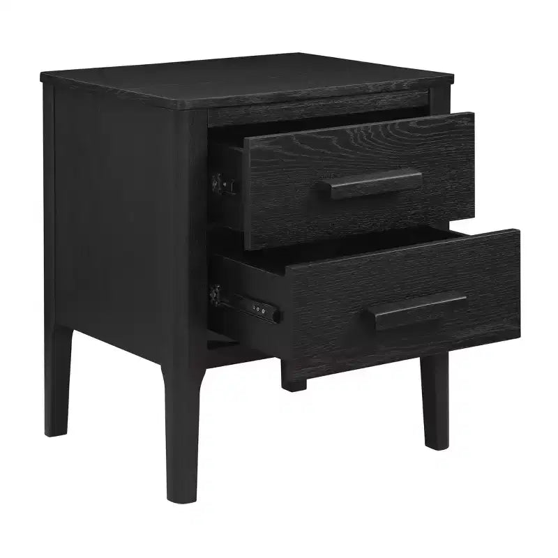 Tavolino a due cassetti in legno massiccio modello Wiley, stile Mid-Century Modern, nero - Linon: Impiallacciatura in rovere, gambe in legno di caucciù, contenitore