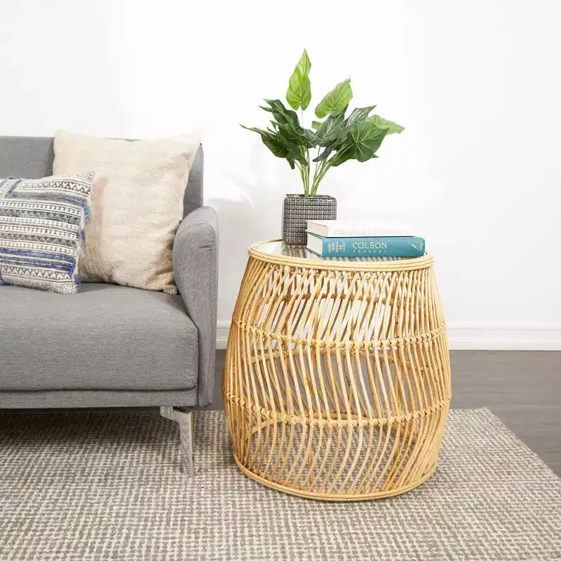 Tavolino d'appoggio ondulato in rattan intrecciato fatto a mano Olivia & May: Nessun assemblaggio, uso interno, stile costiero