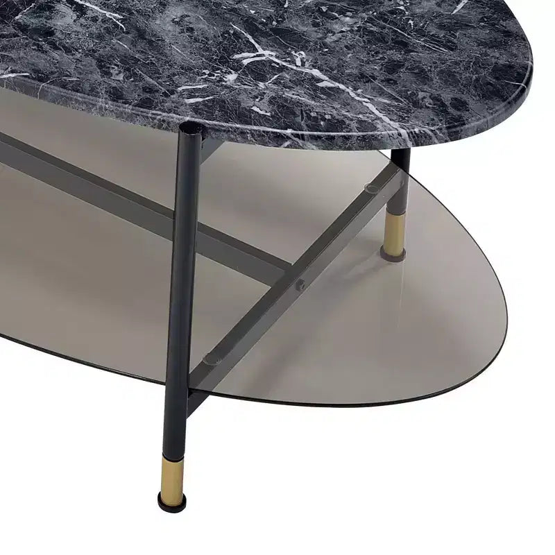 Acme Furniture Set di 3 Tavolini d'Appoggio Silas da 101 cm con Ripiano: Effetto Marmo, Rotondi, Base in Metallo