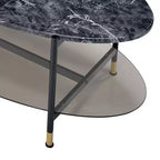 Acme Furniture Set di 3 Tavolini d'Appoggio Silas da 101 cm con Ripiano: Effetto Marmo, Rotondi, Base in Metallo