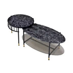 Acme Furniture Set di 3 Tavolini d'Appoggio Silas da 101 cm con Ripiano: Effetto Marmo, Rotondi, Base in Metallo