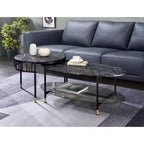 Acme Furniture Set di 3 Tavolini d'Appoggio Silas da 101 cm con Ripiano: Effetto Marmo, Rotondi, Base in Metallo