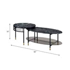 Acme Furniture Set di 3 Tavolini d'Appoggio Silas da 101 cm con Ripiano: Effetto Marmo, Rotondi, Base in Metallo