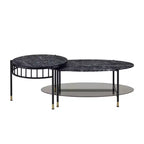 Acme Furniture Set di 3 Tavolini d'Appoggio Silas da 101 cm con Ripiano: Effetto Marmo, Rotondi, Base in Metallo