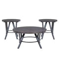 Powell 3pc Galway Wood Top and Charcoal Gray Metal Round Coffee and Side Table Set Charcoal Brown: Rustic Living Room Furniture Set