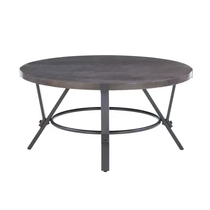 Powell 3 Pezzi Galway Legno Top e Antracite Grigio Metallo Tavolino Rotondo e Set di Tavolini d'Appoggio Marrone Antracite: Set di Mobili Rustici per Soggiorno