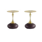 Manhattan Comfort Set of 2 Patchin End Tables with Round Metal Base and Gold Tabletop Brown Wood