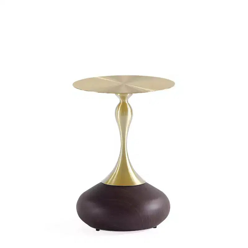 Manhattan Comfort Set di 2 Tavolini Patchin con Base Rotonda in Metallo e Piano Oro Legno Marrone