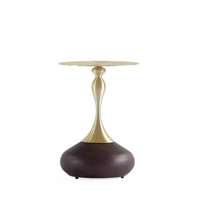 Manhattan Comfort Set di 2 Tavolini Patchin con Base Rotonda in Metallo e Piano Oro Legno Marrone