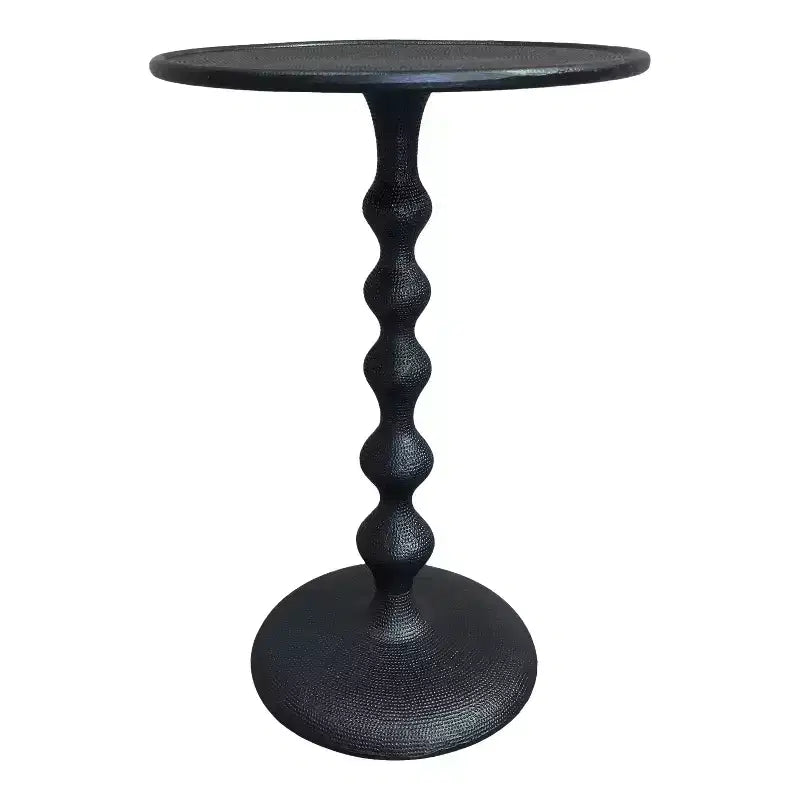 The Urban Port 22" Round Side End Table Cast Aluminum with Hammered Texture Black